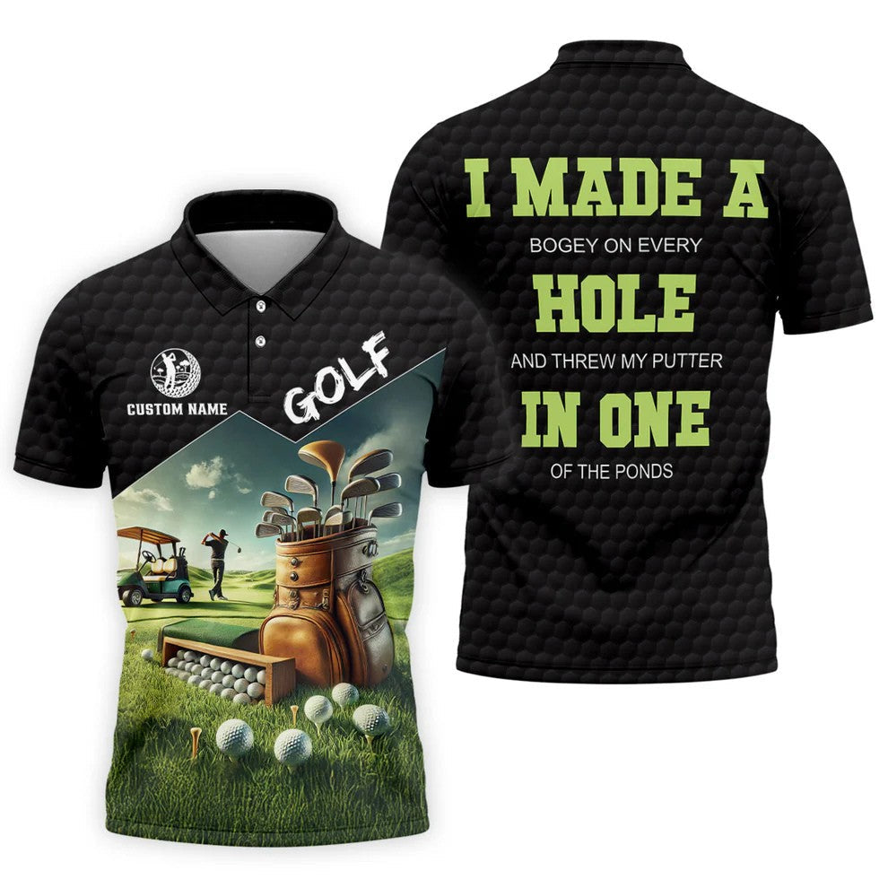 Custom Name Golf Course Club Bag Polo Shirt, Mens Golf Polo, Golf Apparel For Men