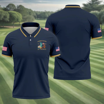 American Symbols Navy Patriotic Golf Shirt, US 250 Years 4th Of July Golf Shirts For Men