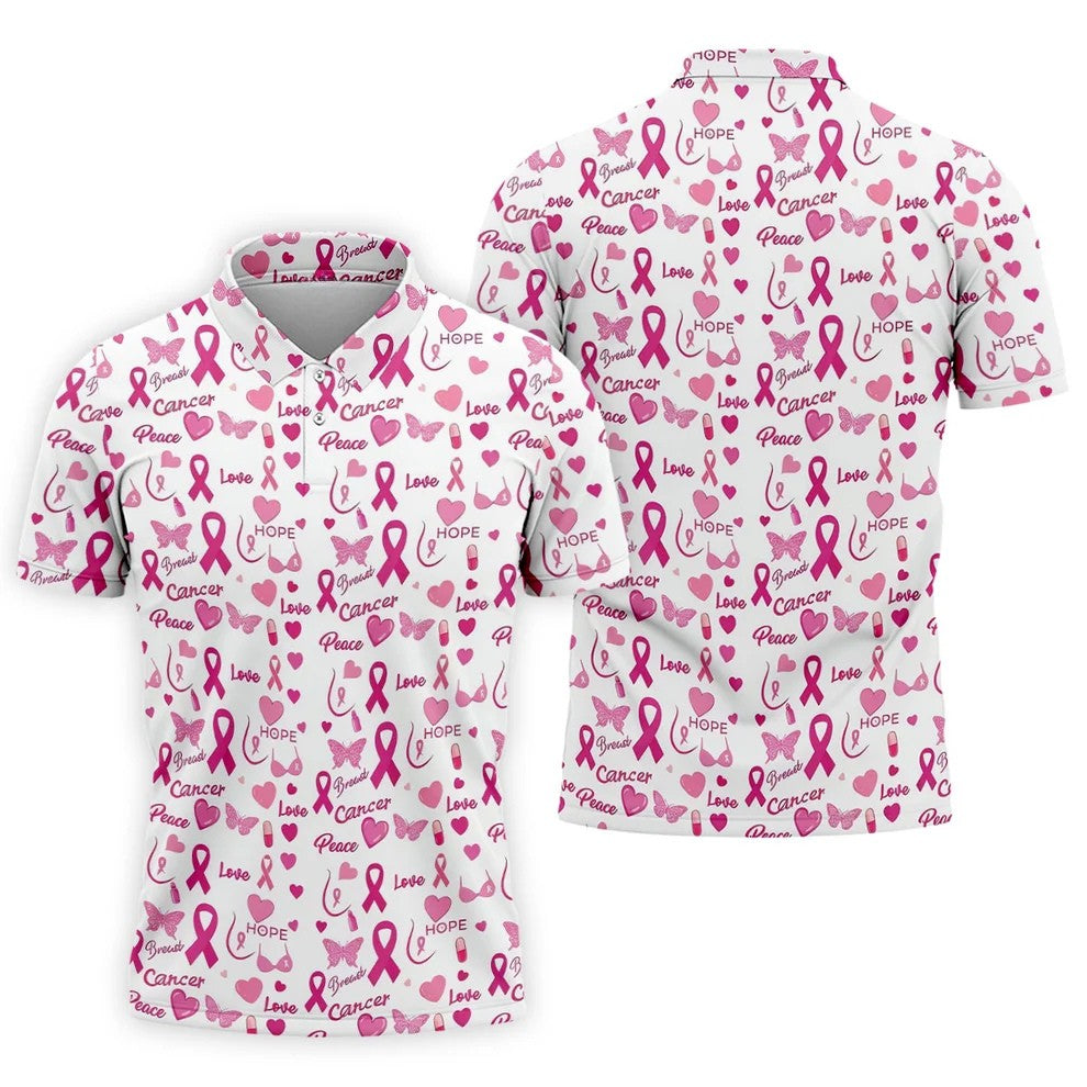 Love Hope Peace Butterfly Breast Cancer Polo Shirt, Mens Golf Polo, Printed Golf Shirts