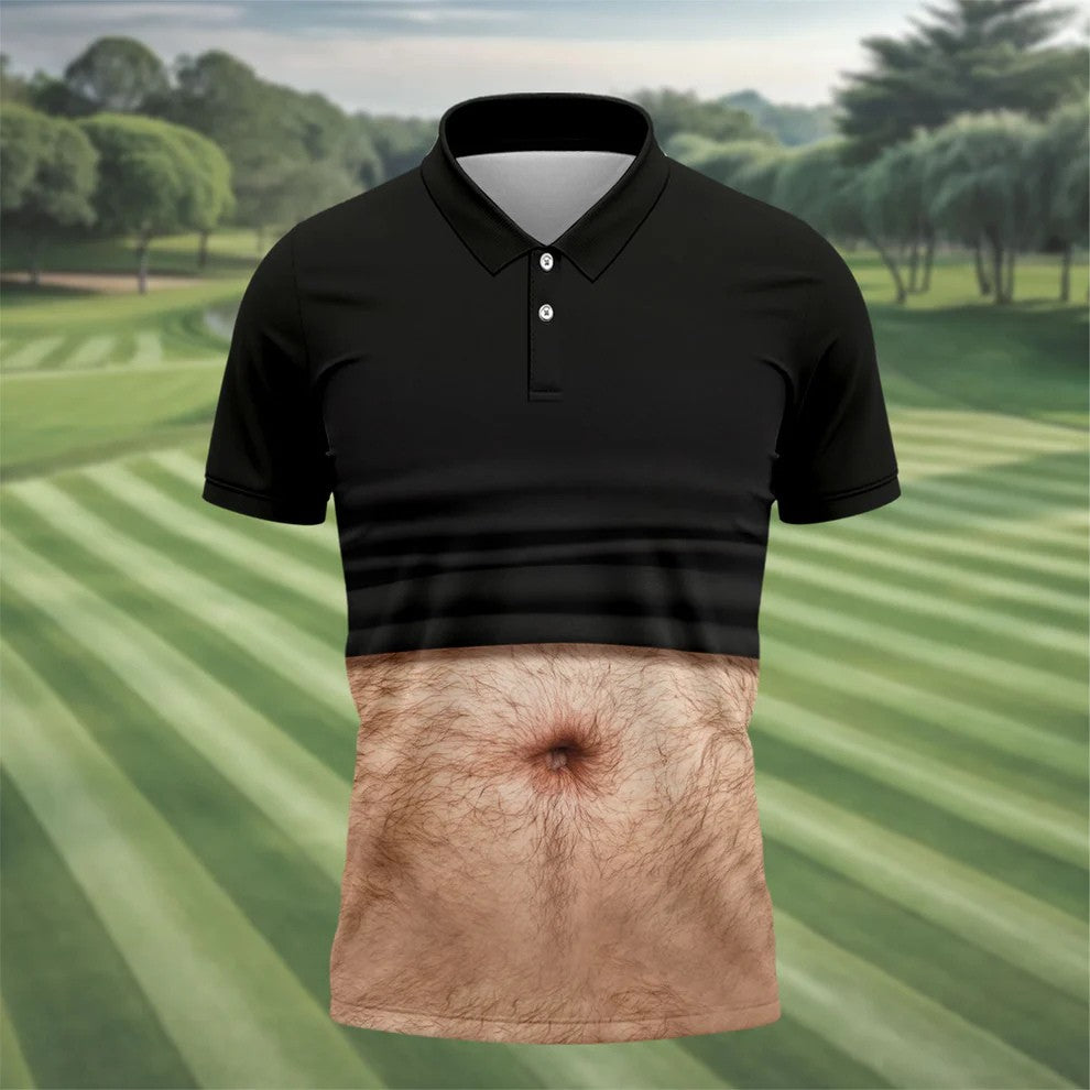 Funny Beer Belly Golf Polo Shirt Men - Hairy Belly Unique Golf Shirt Father's Day Gift for Golfer