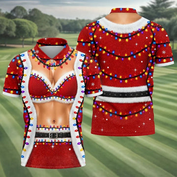 Funny Santa Bra Lights Christmas Golf Shirt, Mens Golf Shirts, Polo Shirts For Men