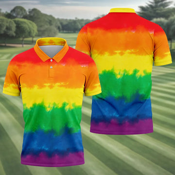 LGBT Rainbow Pride Month Celebrate Tie-Dye Print Golf Tops For Men, Pride Colors Golf Shirts For Men