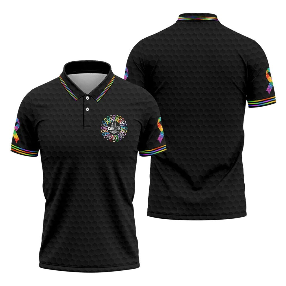 All Cancer Matters Multicolor Ribbon Golf Polo Shirt, Mens Golf Shirts, Polo Shirts For Men