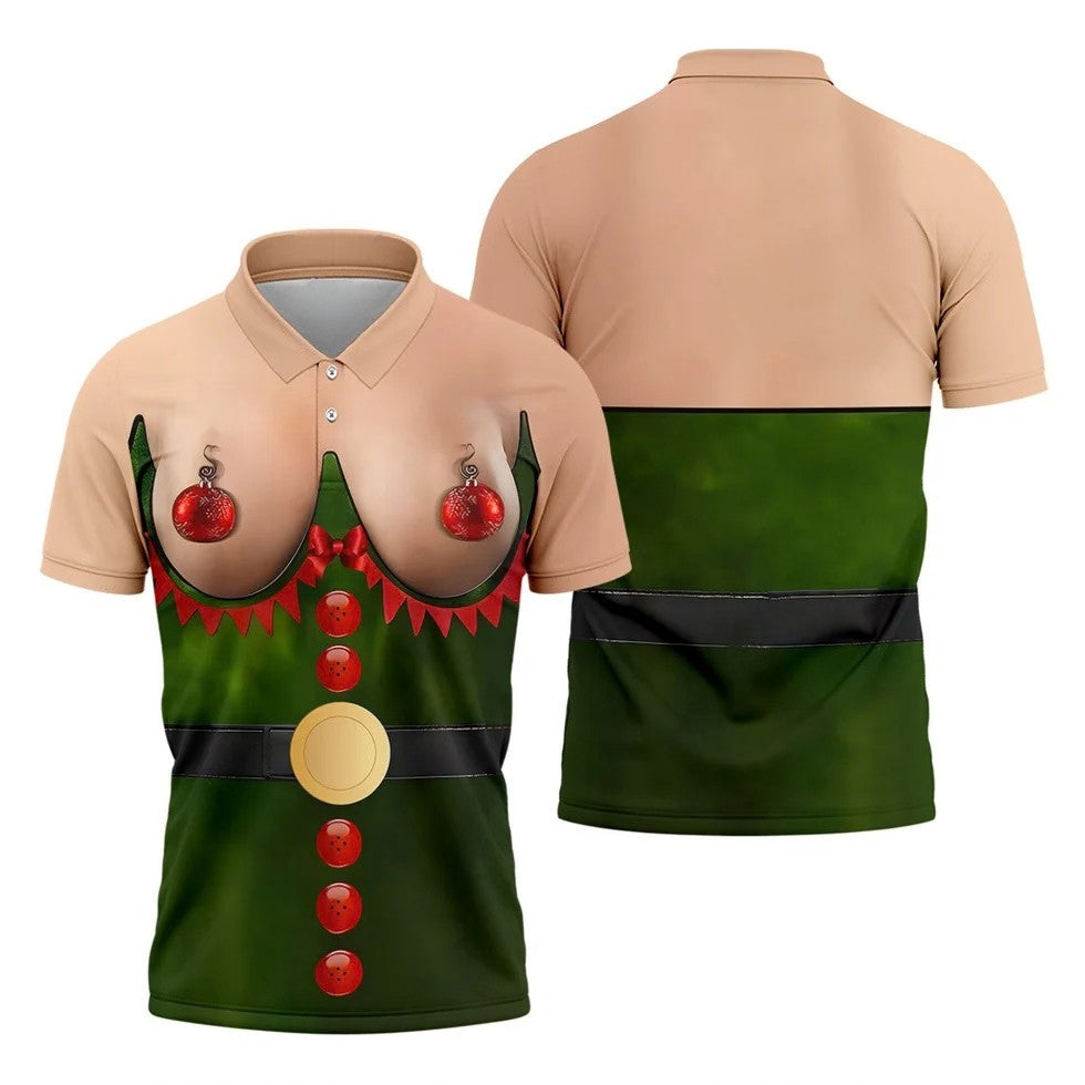 Funny Naughty Elf Costume Men's Golf Shirt, Ugly Christmas Shirt, Christmas Golf Shirt