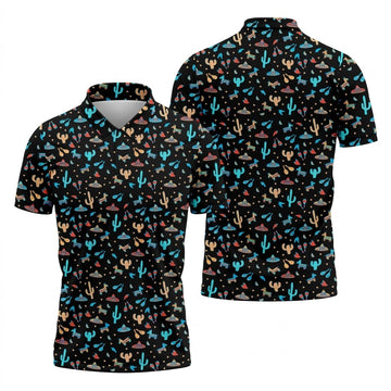 Blue And Beige Cacti Mini Pinatas Cinco De Mayo Celebration Fiesta Themed Golf Shirts For Men