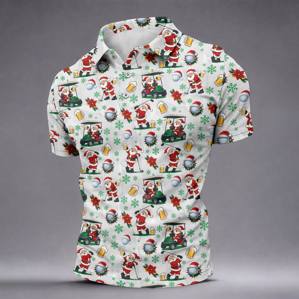 Santa Beer Christmas Golf Polo Shirt, Christmas Golf Shirt, Mens Golf Polo Shirt