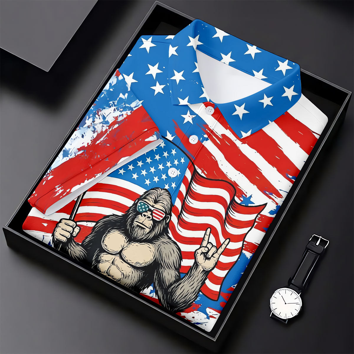 Bigfreedom Red White Blue Patriotic Bigfoot 4th Of July Golf Shirt, 250 Years Golf Shirts For Men