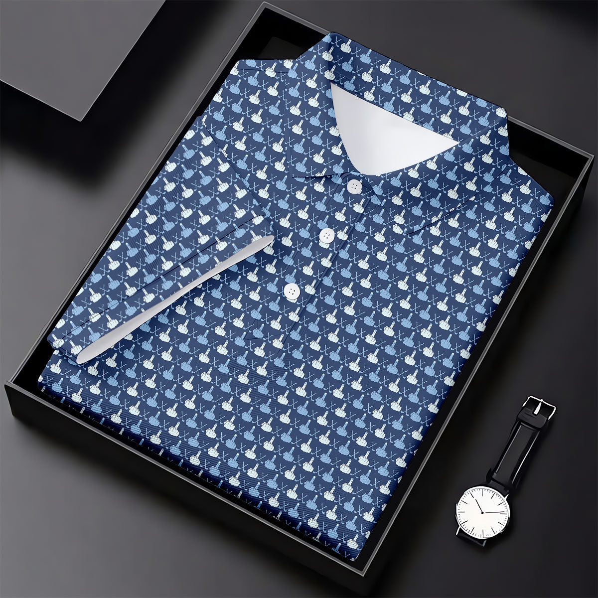 Blue Funny Middle Finger Golf Pattern Polo Shirt, Women's Golf Polo, Ladies Golf Top