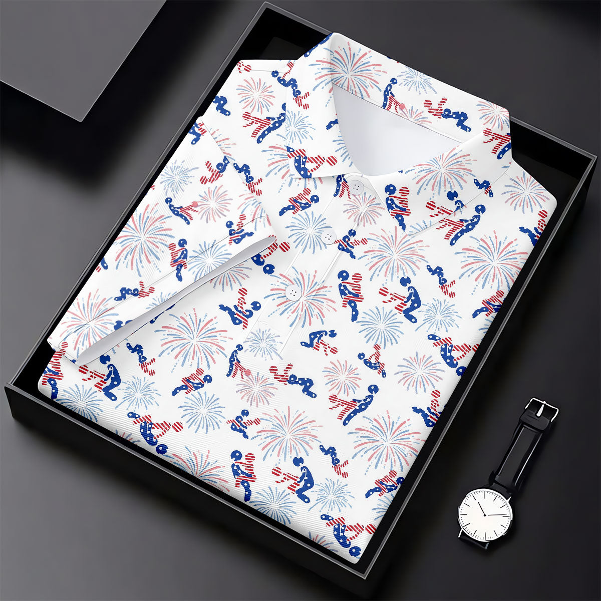 US Flag Pattern Naughty Couple Stick Figures Funny Golf Shirt, 250 Years Golf Shirts For Men