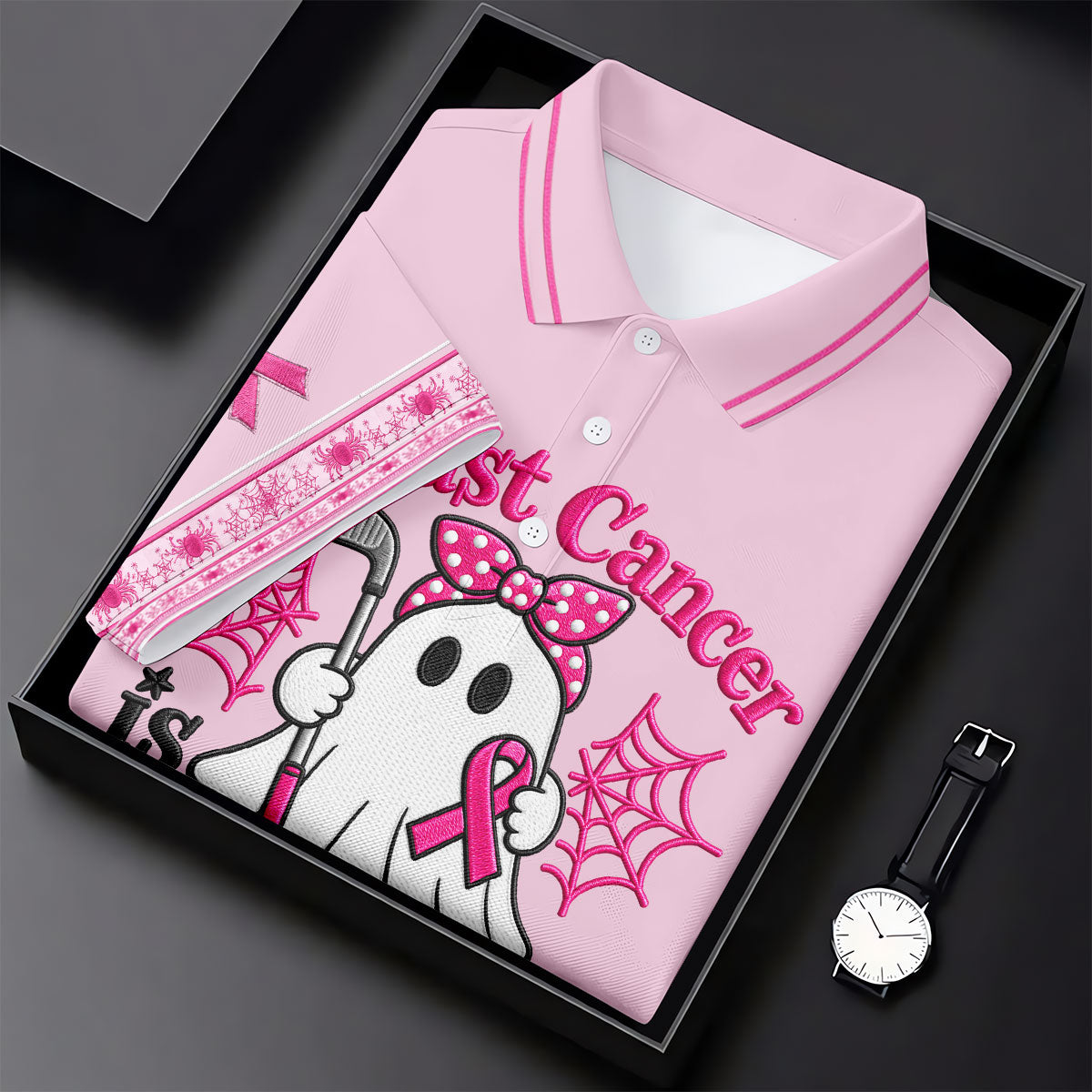 Breast Cancer Is Boo Sheet Ghost Polo Shirt, Men's Golf Shirt, Printed Golf Shirts