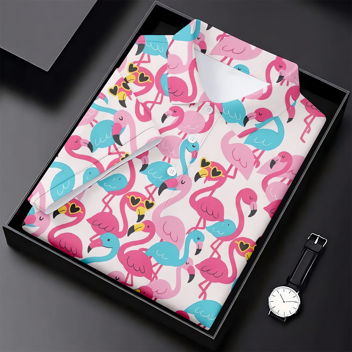 Funny Pink Flamingo Pattern Polo Golf Shirt, Mens Golf Polo, Golf Shirts For Men
