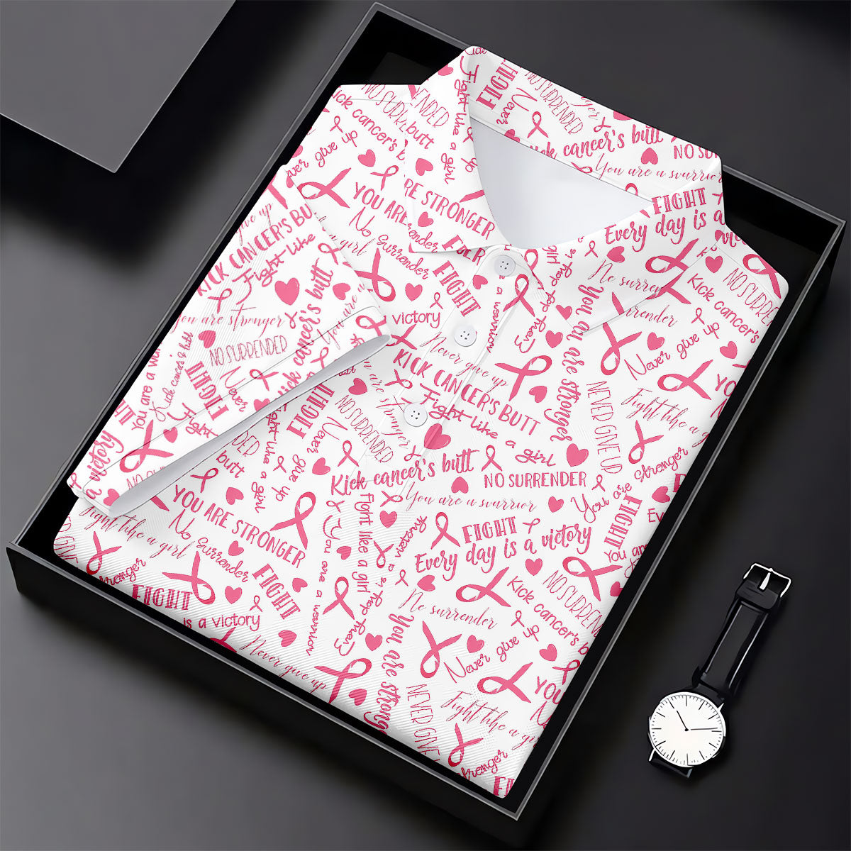 Never Give Up Breast Cancer Quote Polo Shirt, Ladies Golf Shirt, Women's Golf Tops
