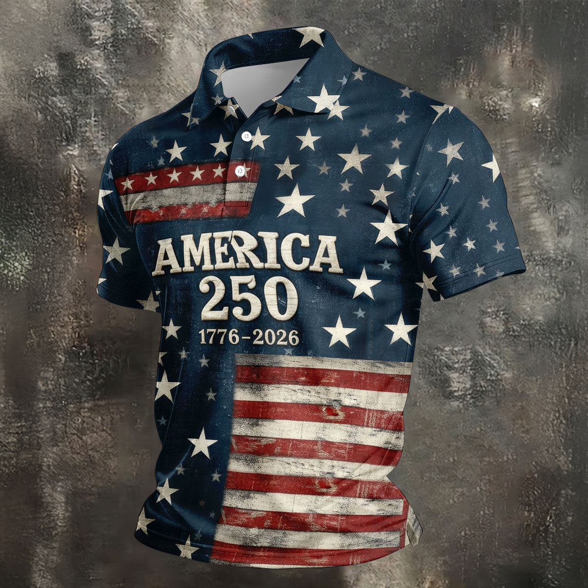 America 250 Distressed Flag 4th Of July Golf Shirt, Stars And Stripes Vintage Patriot Golf Shirts For Men