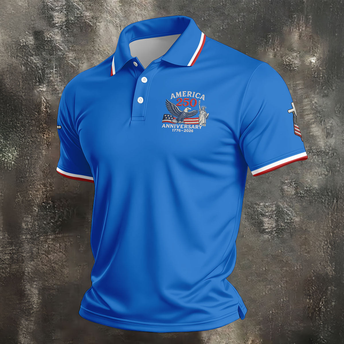 Faith Cross Bald Eagle America 250 Anniversary Blue Patriotic Golf Shirt, Golf Shirts For Men