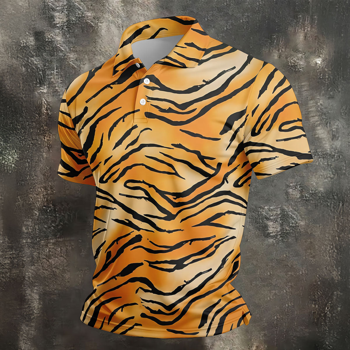 Tiger Stripe Pattern Hawaiian Golf Shirt, Men's Funny Golf Shirts, Golf Shirts For Men
