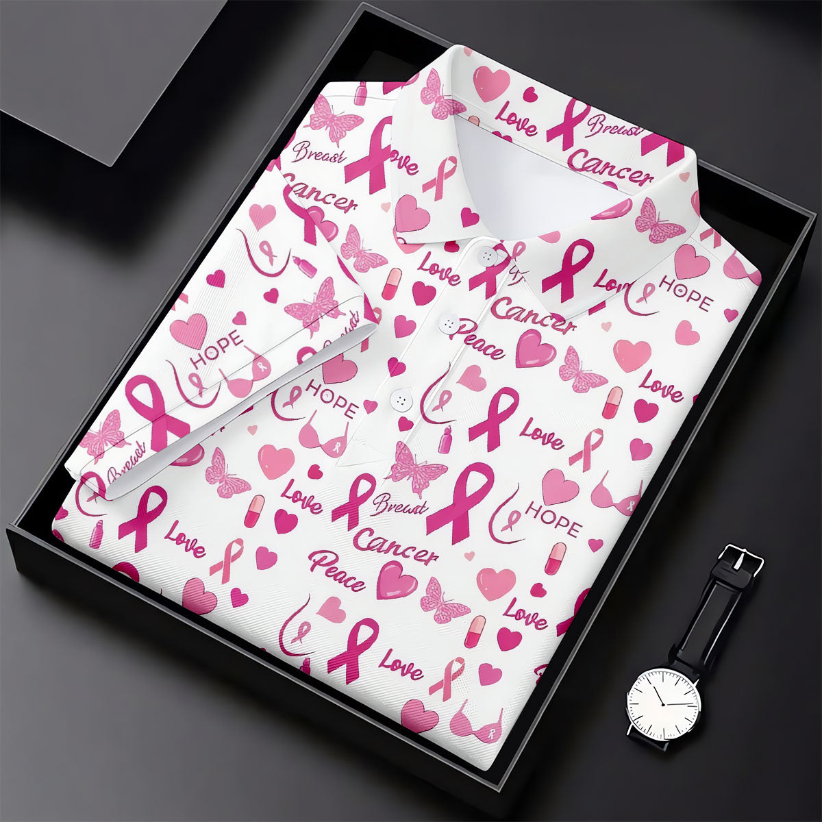 Love Hope Peace Butterfly Breast Cancer Polo Shirt, Ladies Golf Shirt, Women's Golf Tops