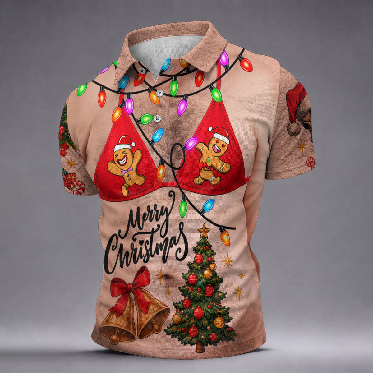 Merry Christmas Gingerbread Bra Polo Shirt, Mens Golf Shirts, Polo Shirts For Men