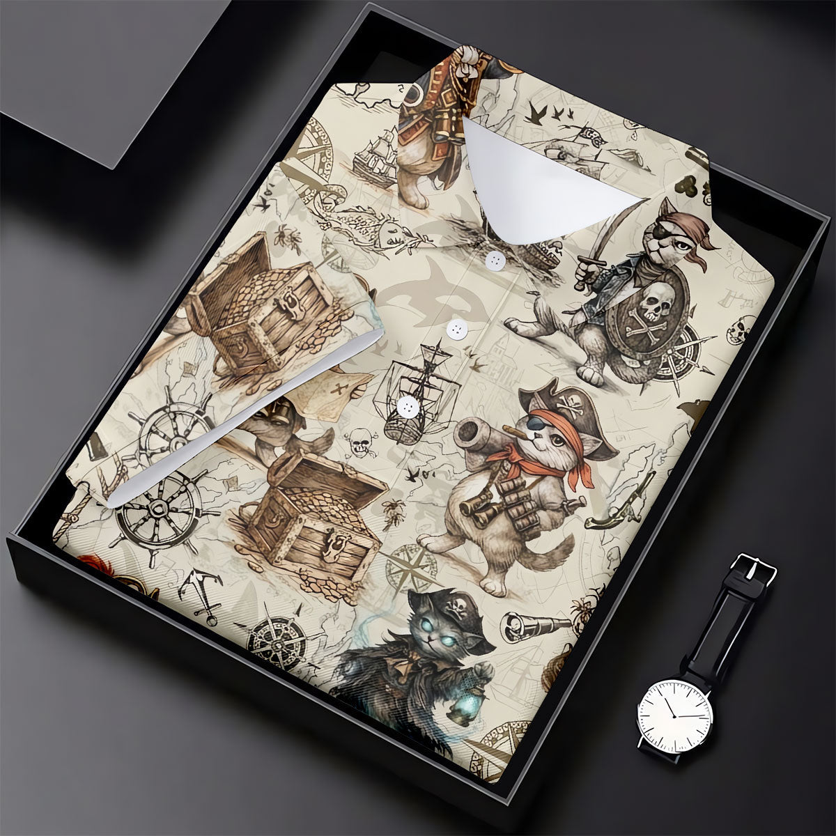 Vintage Pirate Cat Treasure Map Adventure Golf Shirt, Women's Golf Shirt, Golf Polo For Women, Golf Shirts For Women