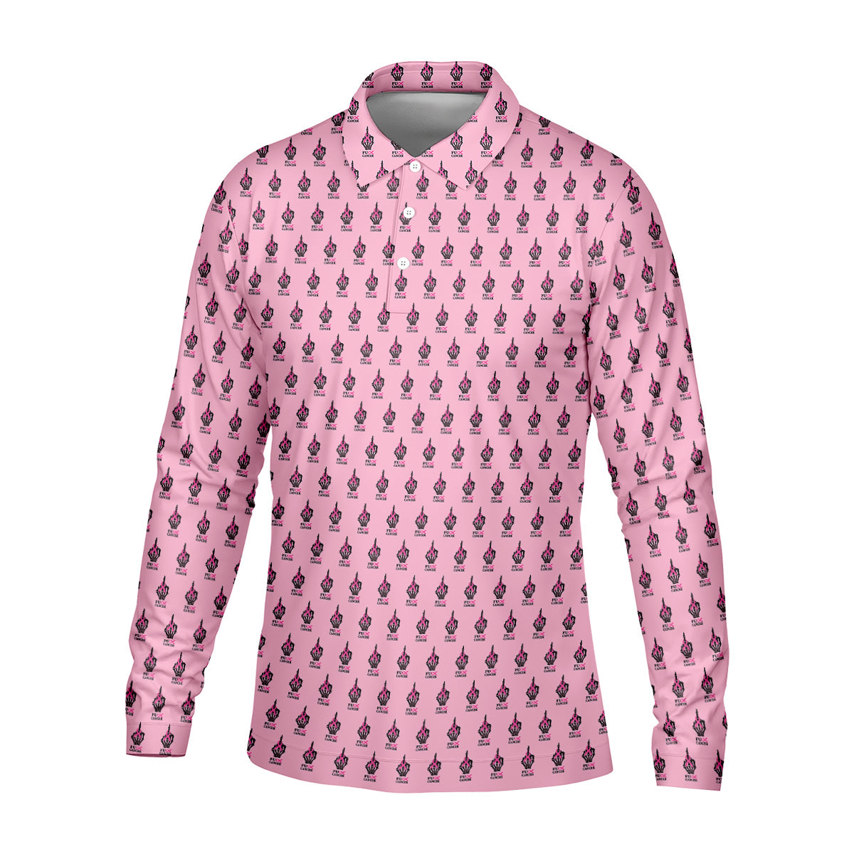 Funny Middle Finger Pink Men's Golf Shirt, Breast Cancer Golf Shirt, Fun Golf Shirts For Men