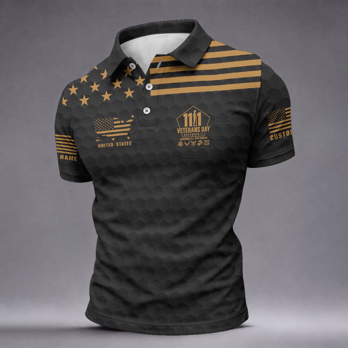 Custom Name Gold Star Veterans Day Polo Shirt, Mens Golf Shirts, Golf Apparel For Men