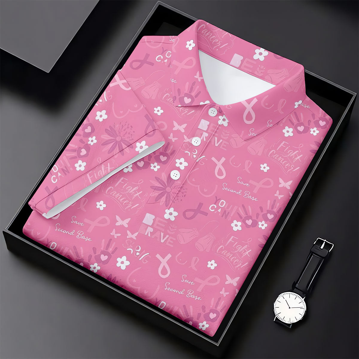 Save Second Base Fight Breast Cancer Polo Shirt, Women’s Golf Polo, Ladies Golf Shirts