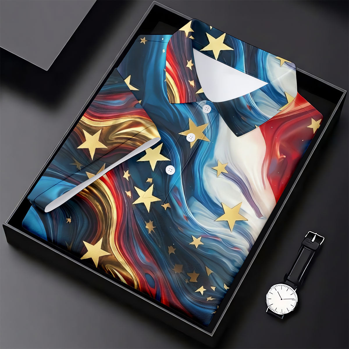 Abstract American Flag Stars Golf Polo Shirt, Mens Golf Shirts, Hawaiian Golf Shirt
