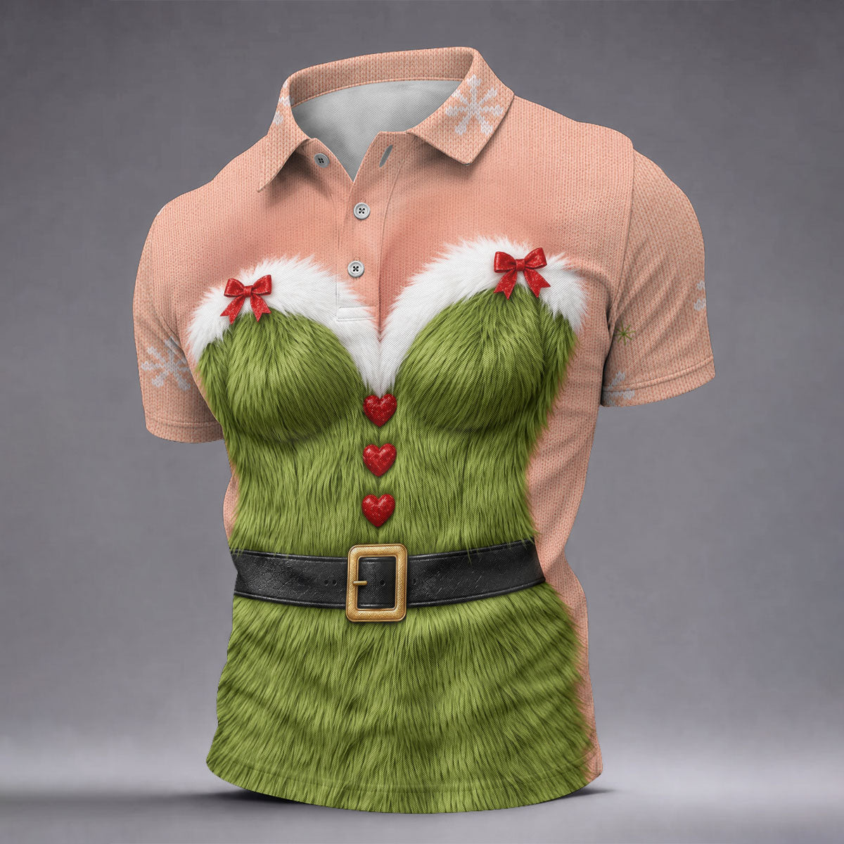 Funny Green Furry Christmas Costume Polo Shirt, Mens Golf Polo, Golf Apparel For Men
