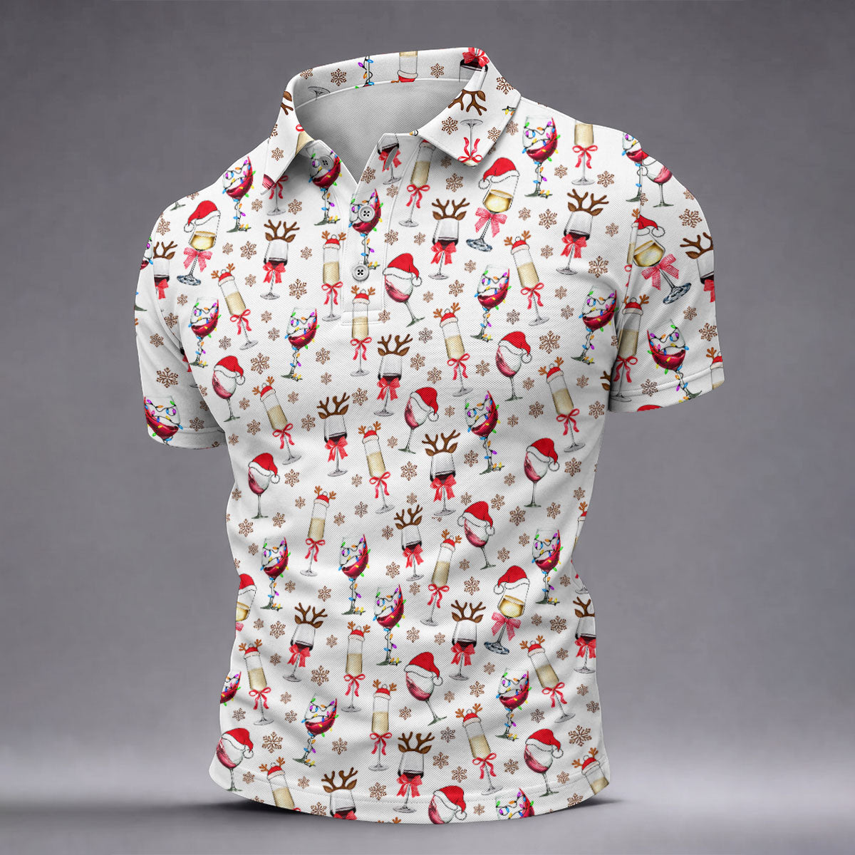 Festive Christmas Wine Glasses Golf Polo Shirt, Mens Golf Polo, Golf Apparel For Men