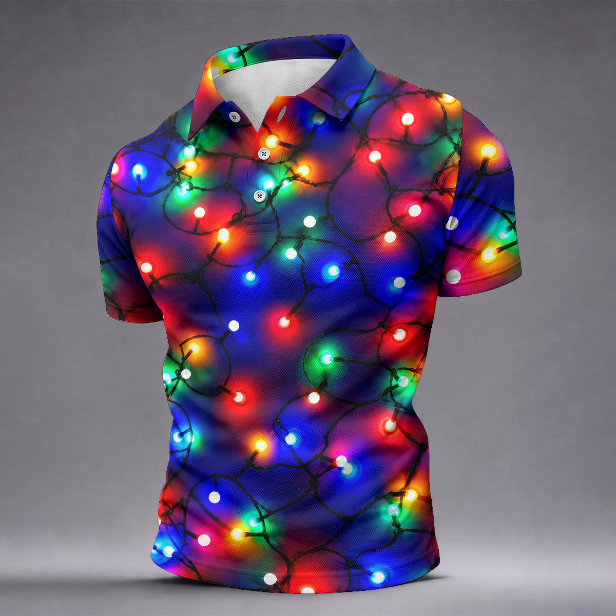 Christmas Lights Pattern Christmas Golf Shirt, Golf Shirts For Men, Mens Golf Apparel
