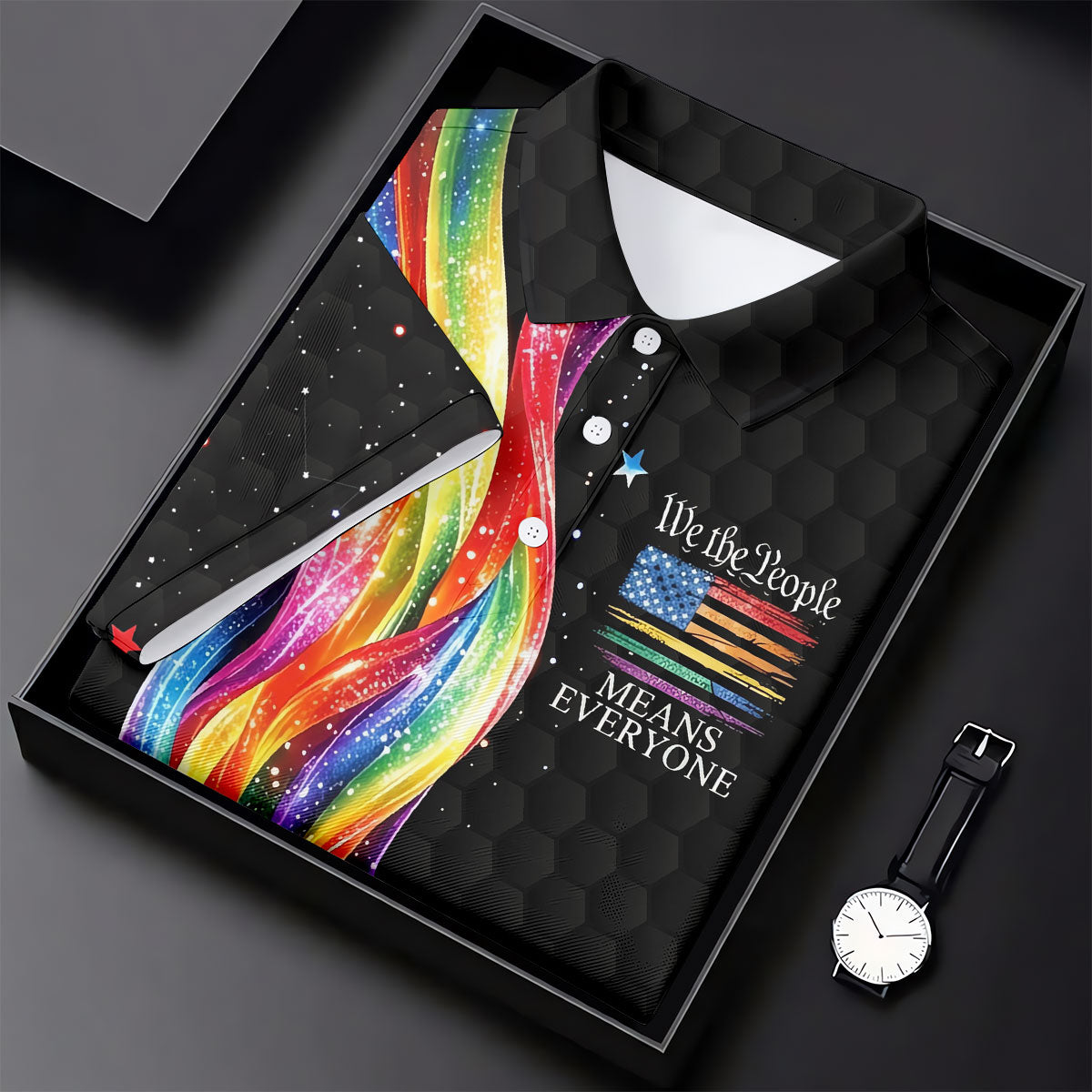 We The People Means Everyone LGBT Rainbow Ladies Golf Tops, Pride Month Celebrate Golf Shirt For Women