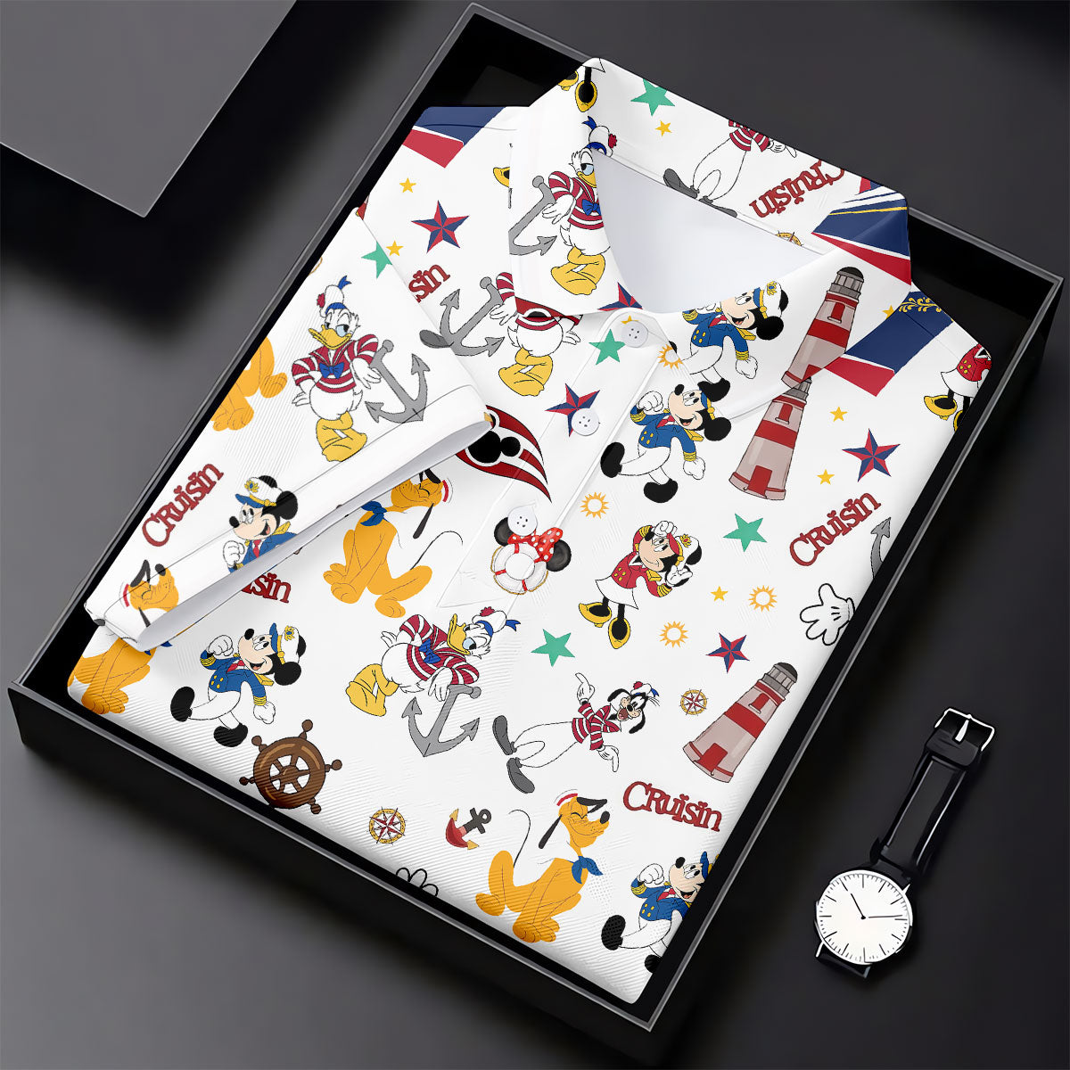 Cartoon Cruise Vacation Pattern Golf Polo Shirt, Golf Shirts For Women, Women’s Golf Polo