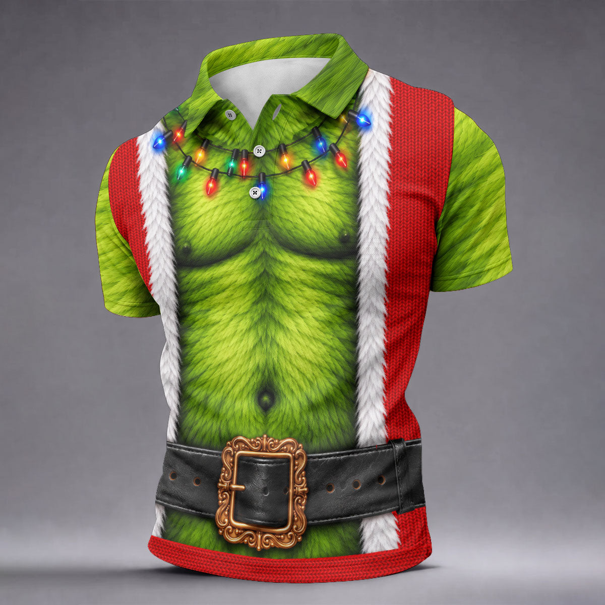 Green Furry Christmas Lights Golf Polo Shirt, Christmas Golf Shirt, Mens Golf Apparel