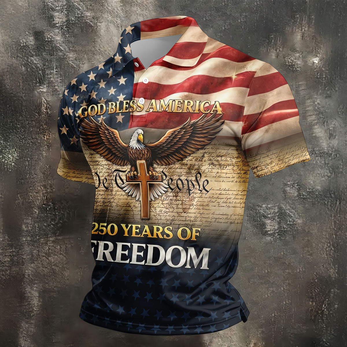 God Bless America 250 Years Of Freedom Retro Golf Shirt, Patriotic 4th Of July Golf Shirts For Men