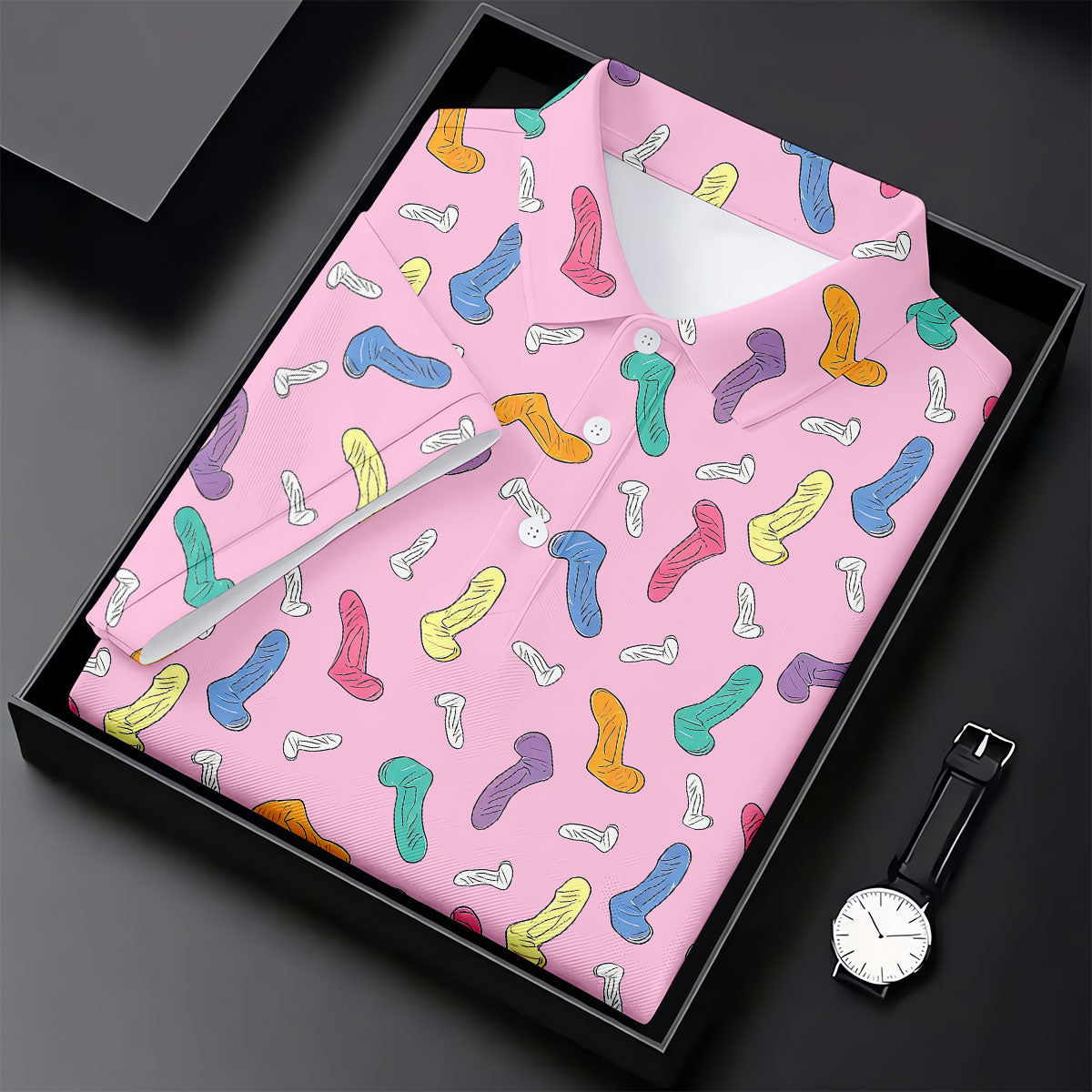 Funny Adult Novelty Pink Pattern Golf Shirt, Mens Polo Shirts, Golf Apparel For Men
