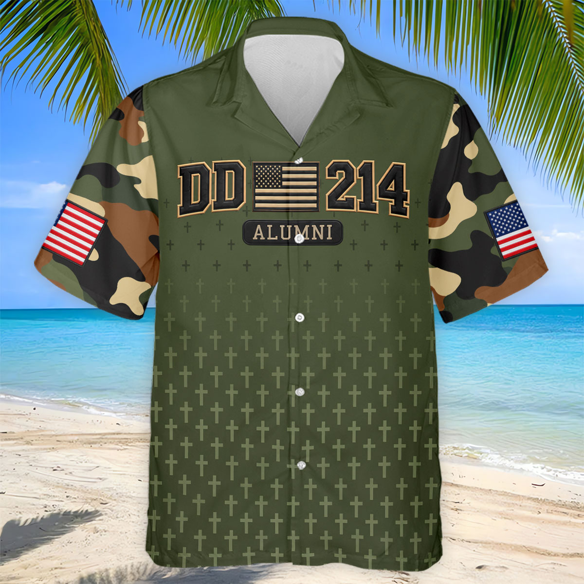 DD-214 Alumni Flag Cross Camo Polo Shirt, Veterans Day Shirt, Golf Shirts For Men