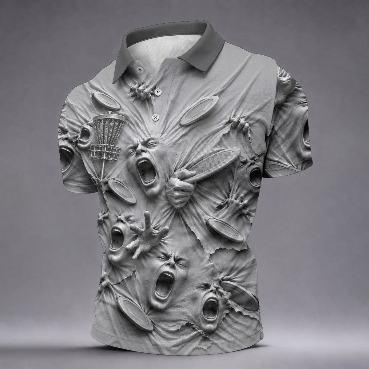 Screaming Faces Disc Golf Polo Shirt, Disc Golf Shirts For Men, Disc Golf Apparel