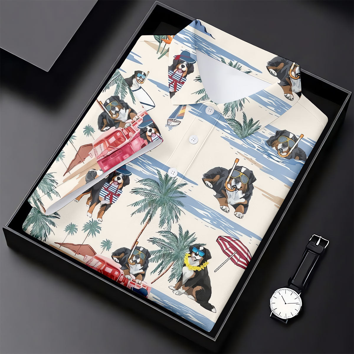 Tropical Bernese Mountain Dog Beach Hawaiian Golf Polo Shirt, Golf Polo For Women, Ladies Golf Top