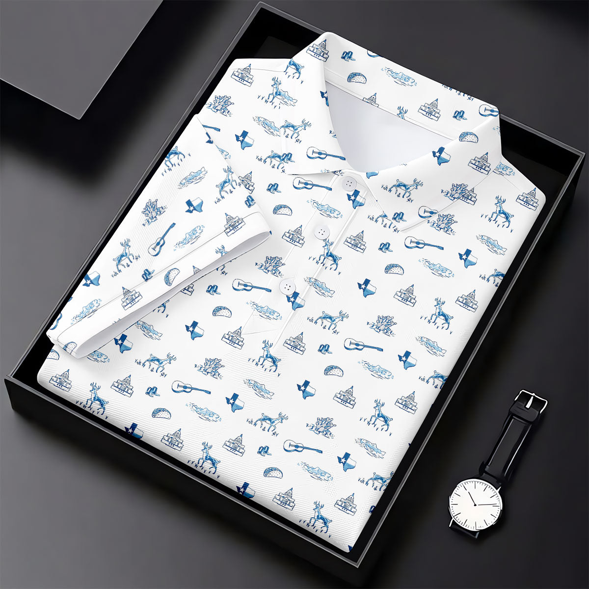 White Texas Icons Pattern Golf Polo Shirt, Hawaiian Golf Shirt, Women's Golf Apparel