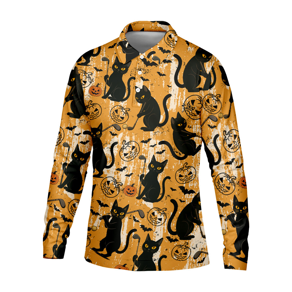 Funny Black Cat Men's Golf Polo ShirtHalloween Golf Shirt, Halloween Polo ShirtGolf Gift For Him