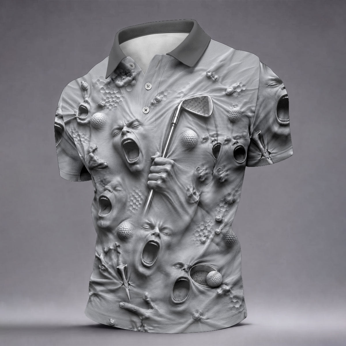 Screaming Face Halloween Golf Polo Shirt, Halloween Shirt For Men, Golf Shirts For Men