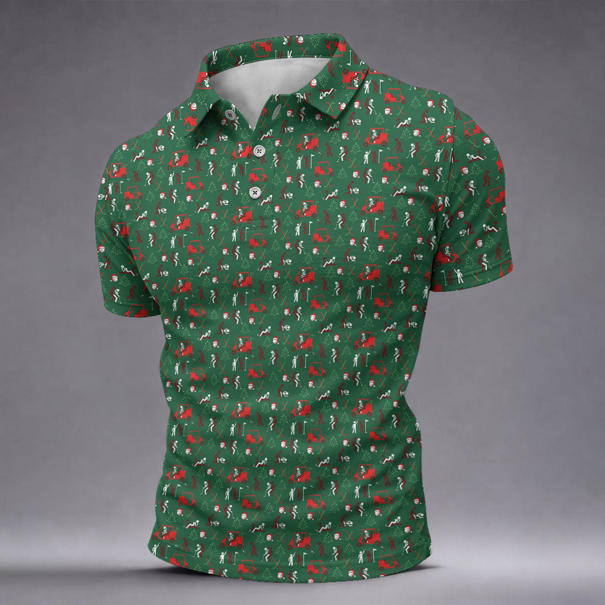 Christmas Golf Cart and Golfer Polo Shirt, Golf Polo Shirts For Men, Mens Golf Shirts