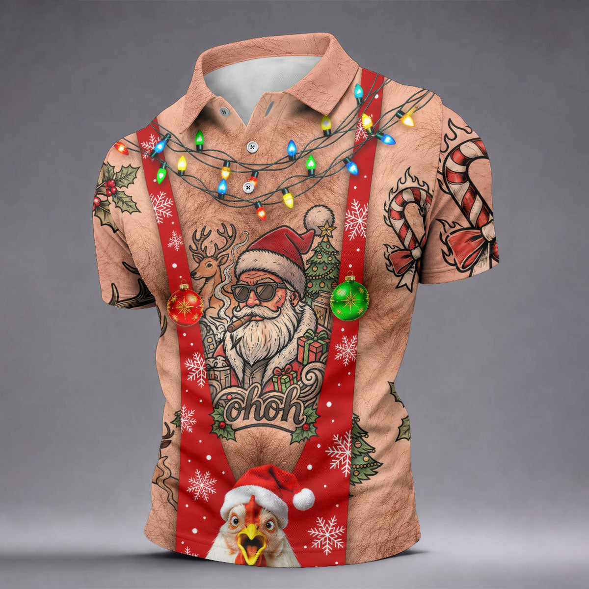 Funny Santa Suspenders Christmas Golf Polo Shirt, Mens Golf Polo, Golf Apparel For Men