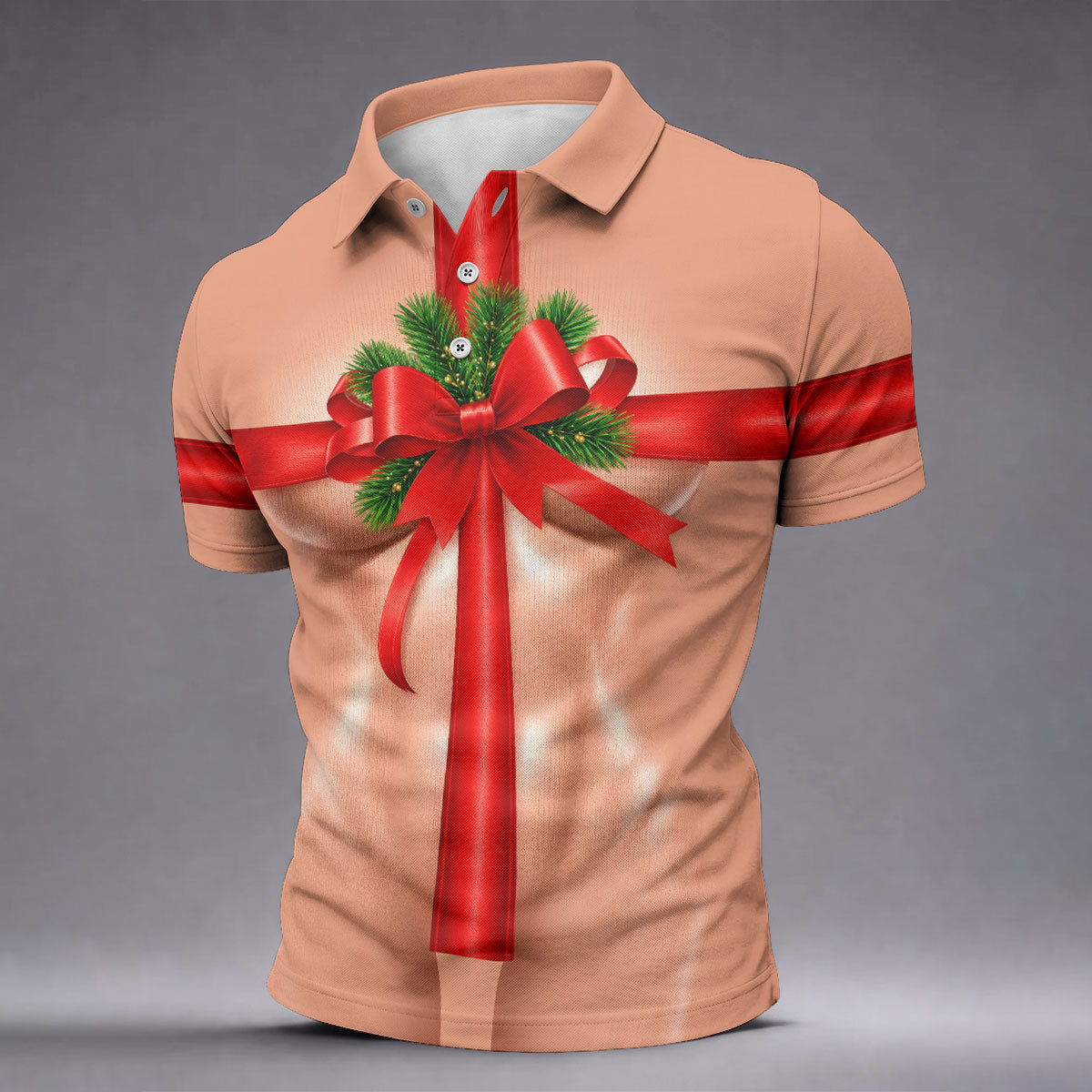 Christmas Red Bow Gift Golf Polo Shirt, Printed Golf Shirts, Polo Shirts For Men