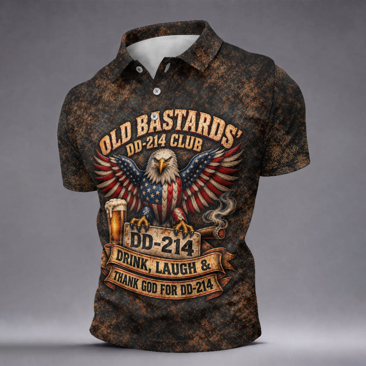 Old Bastards DD-214 Club Eagle Golf Polo Shirt, Veterans Day Shirt, Mens Golf Shirts
