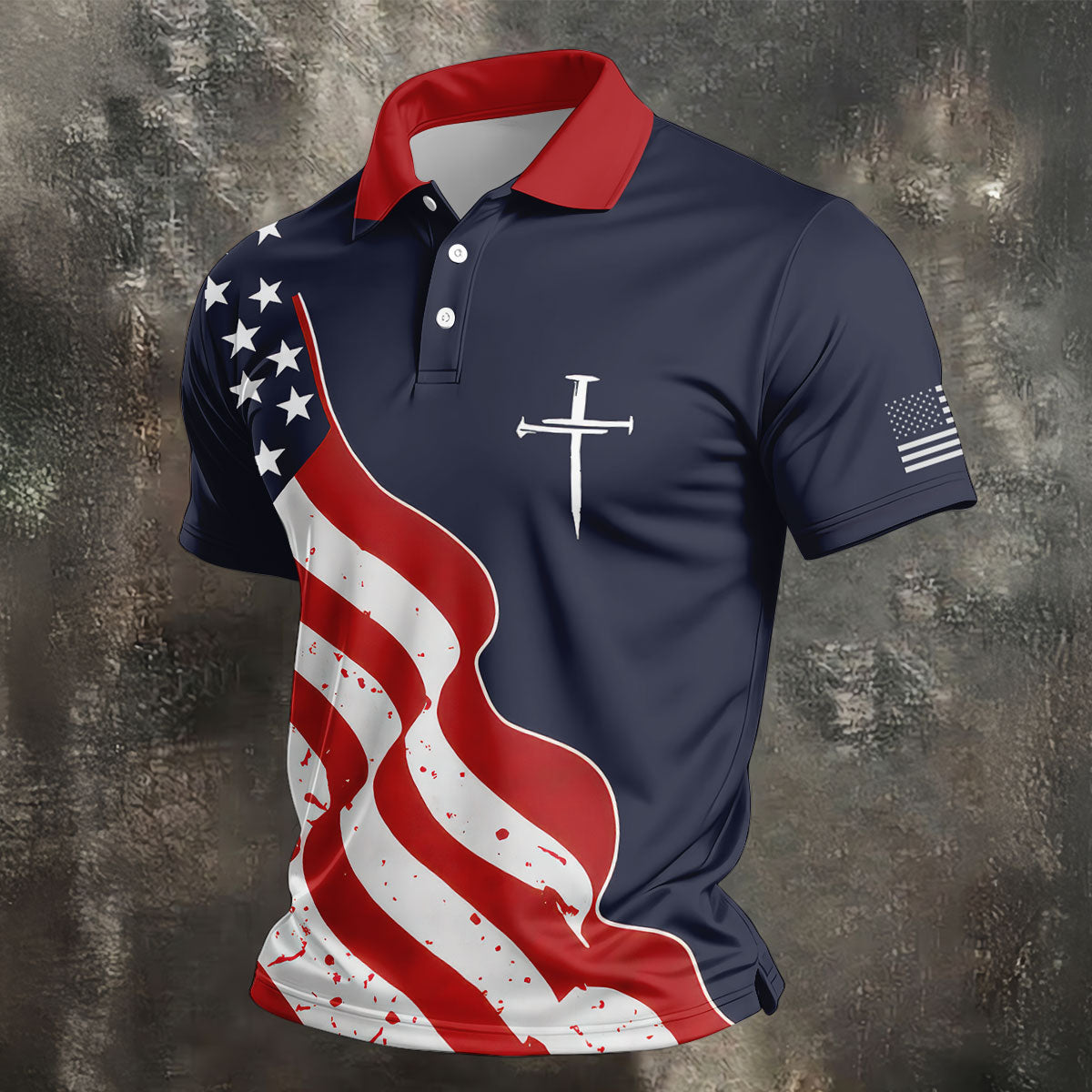 Faith Cross America 250th Anniversary 4th Of July Shirt, Patriotic Navy Golf Shirts For Men