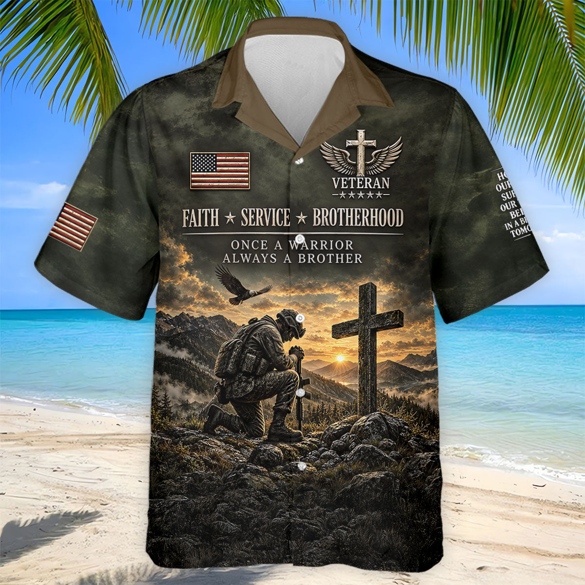 Veterans Day Praying Soldier Cross Polo Shirt, Polo Shirts For Men, Mens Golf Shirts