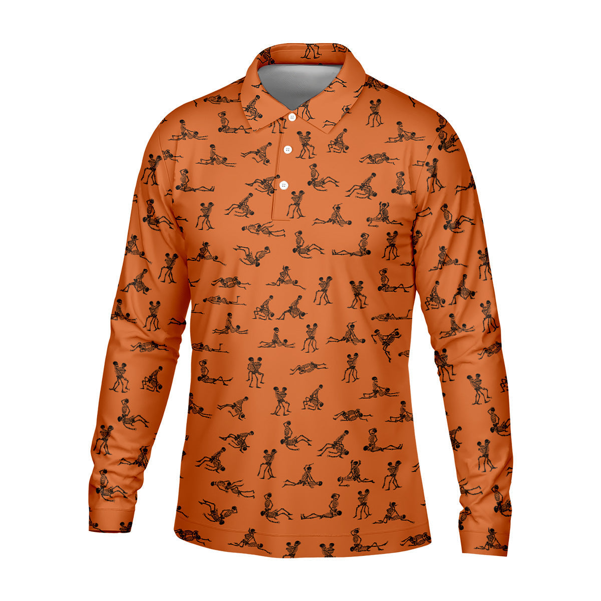 Orange And White Funny Skeleton Golf Shirt, Halloween Gift Idea, Fun Golf Shirts For Men, Polo For Men