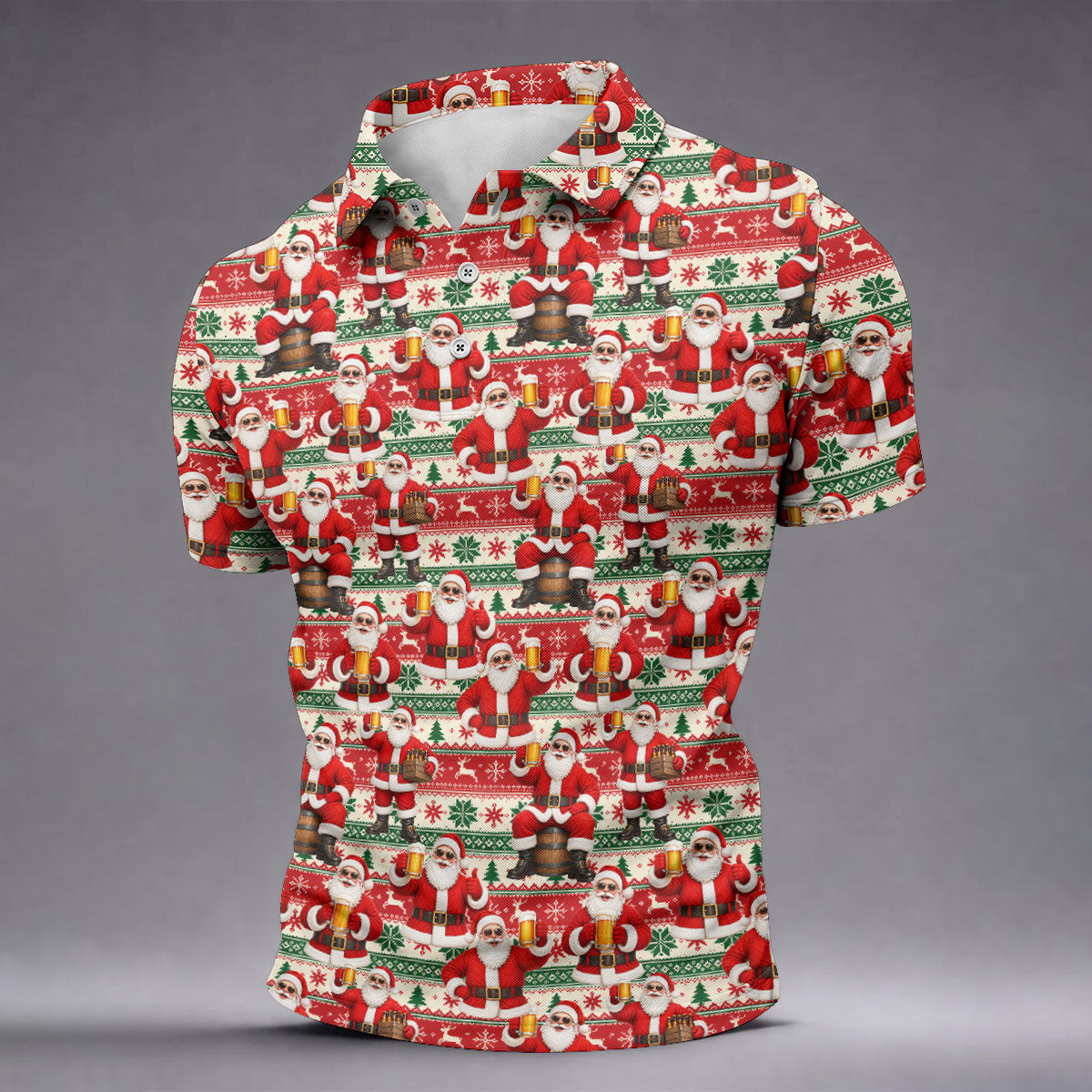 Funny Santa Beer Ugly Sweater Christmas Golf Shirt, Mens Golf Shirts, Polo Shirts For Men