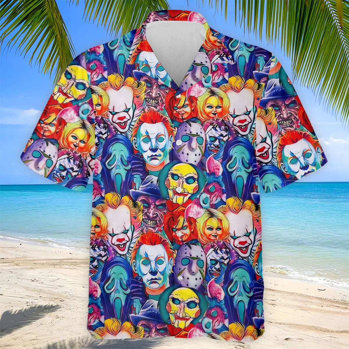 Colorful Horror Character Faces Halloween Polo Shirt, Mens Golf Shirts, Mens Polo Shirts