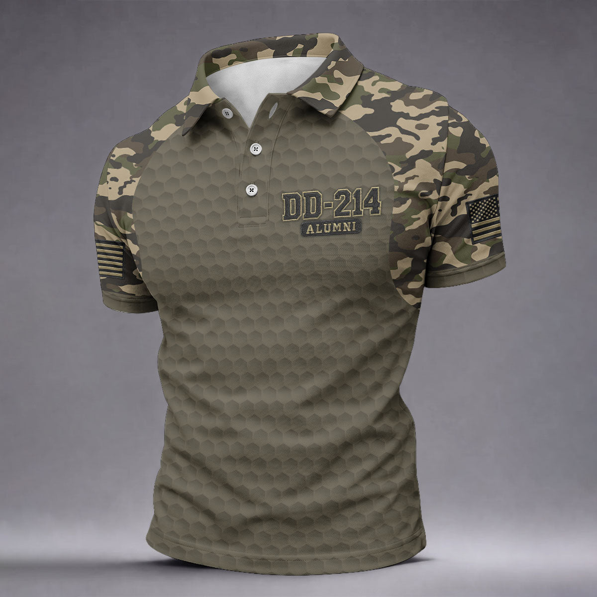 DD-214 Alumni Camo Golf Polo Shirt, Veterans Day Golf Shirt, Mens Golf Shirts